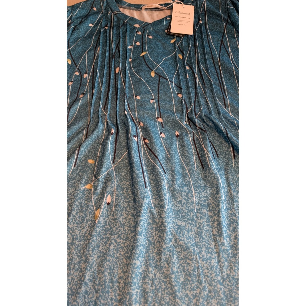 Fantaslook Women's NEW Comfy Floral Pleated Long Sleeve Flowy Top Size Large